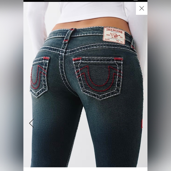 True Religion Dark Indigo Bootcut Jeans with Red Stitching - Picture 3 of 7